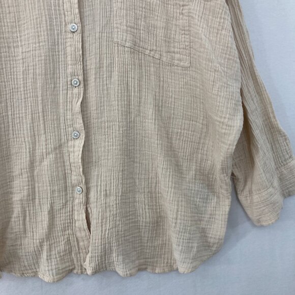 American Eagle size XL Cream Tan Gauzy Cotton Relaxed Button Down Lagenlook - Picture 4 of 9
